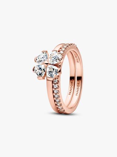 Clover 14k rose gold-plated splittable ring with clear cubic zirconia