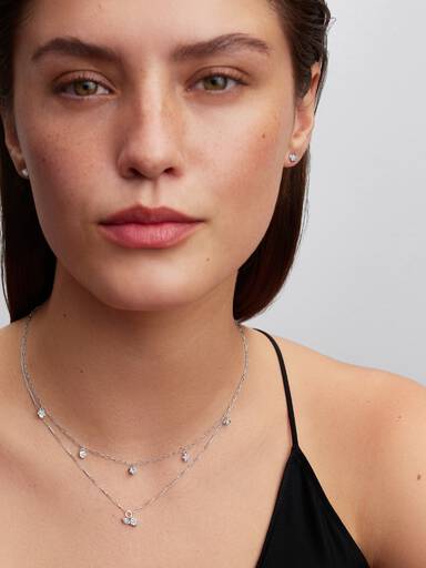Sterling Silver Lab-Grown Diamond Dangle Symbols Paperclip Chain Necklace