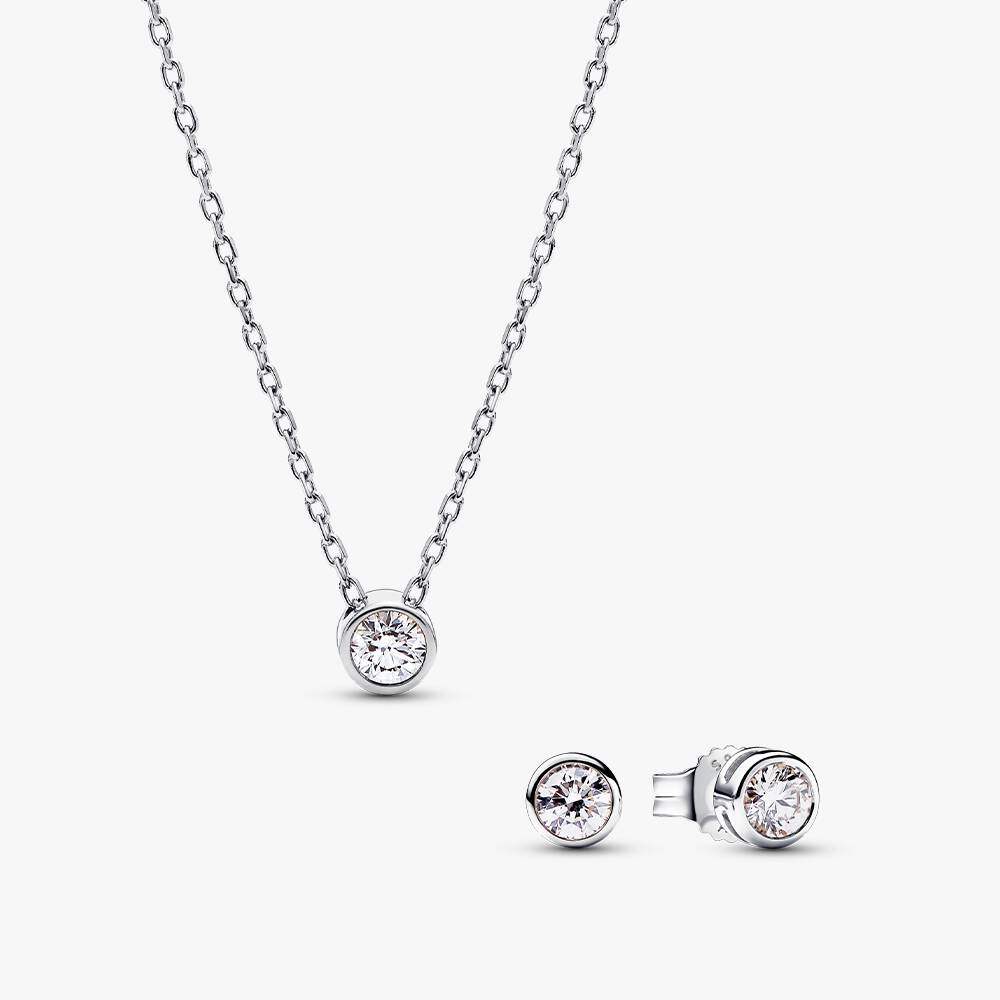 Pandora Era Bezel Sterling Silver Earrings and Pendant Necklace Set