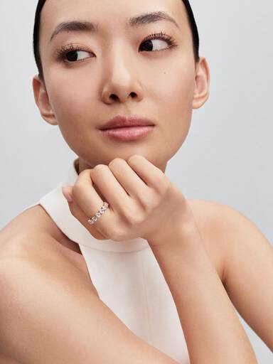 Hearts 14k rose gold-plated ring with clear cubic zirconia