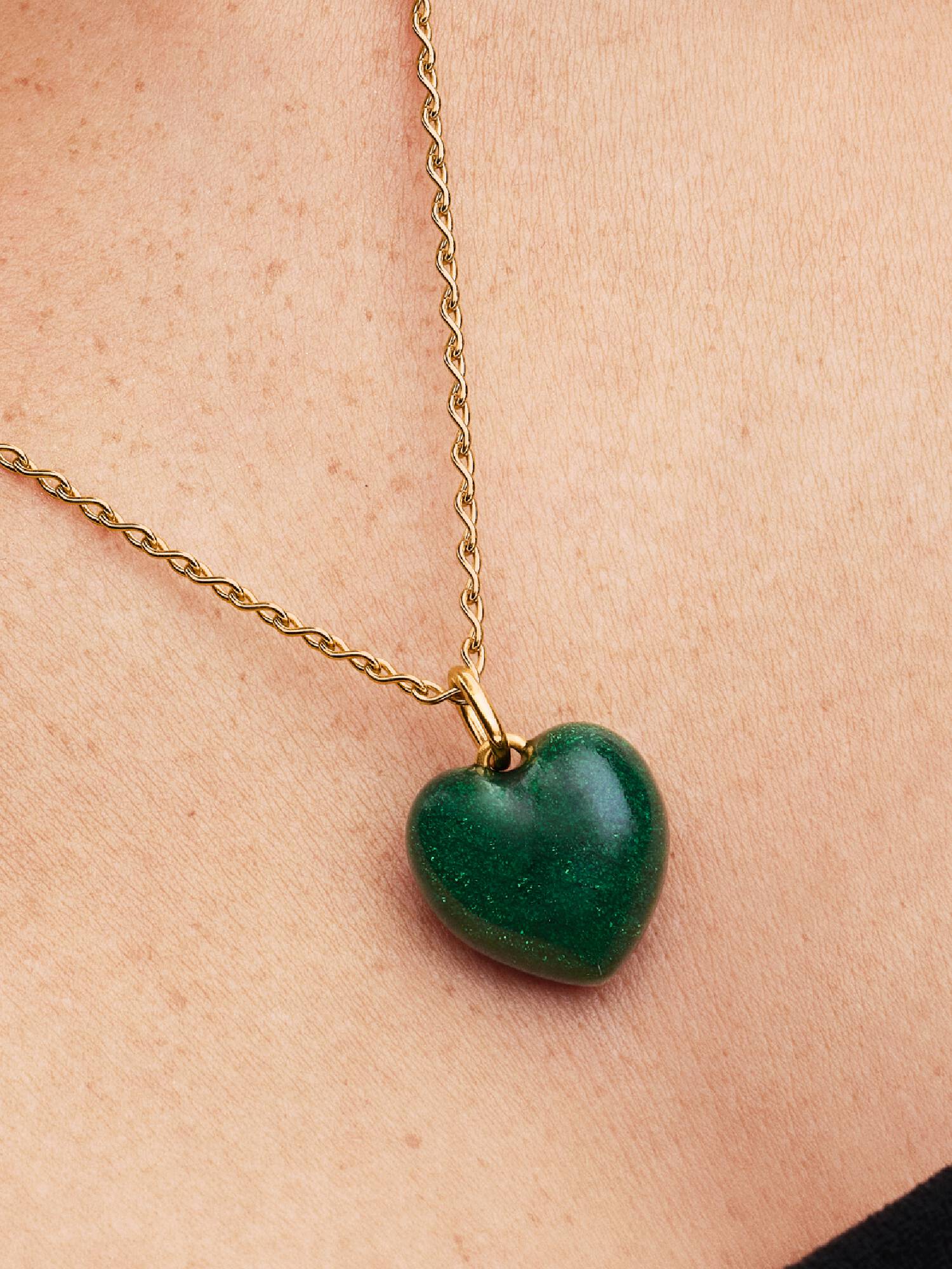 Green Puffy Heart Dangle Charm