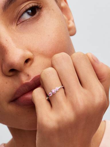 Pandora Era Bezel Sterling Silver Pink Lab-Grown Diamond Triple Stone Ring