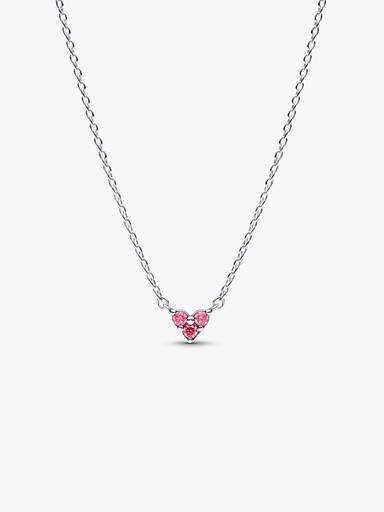 Triple Stone Pink Heart Collier Necklace