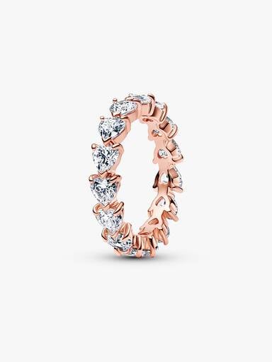 Hearts 14k rose gold-plated ring with clear cubic zirconia