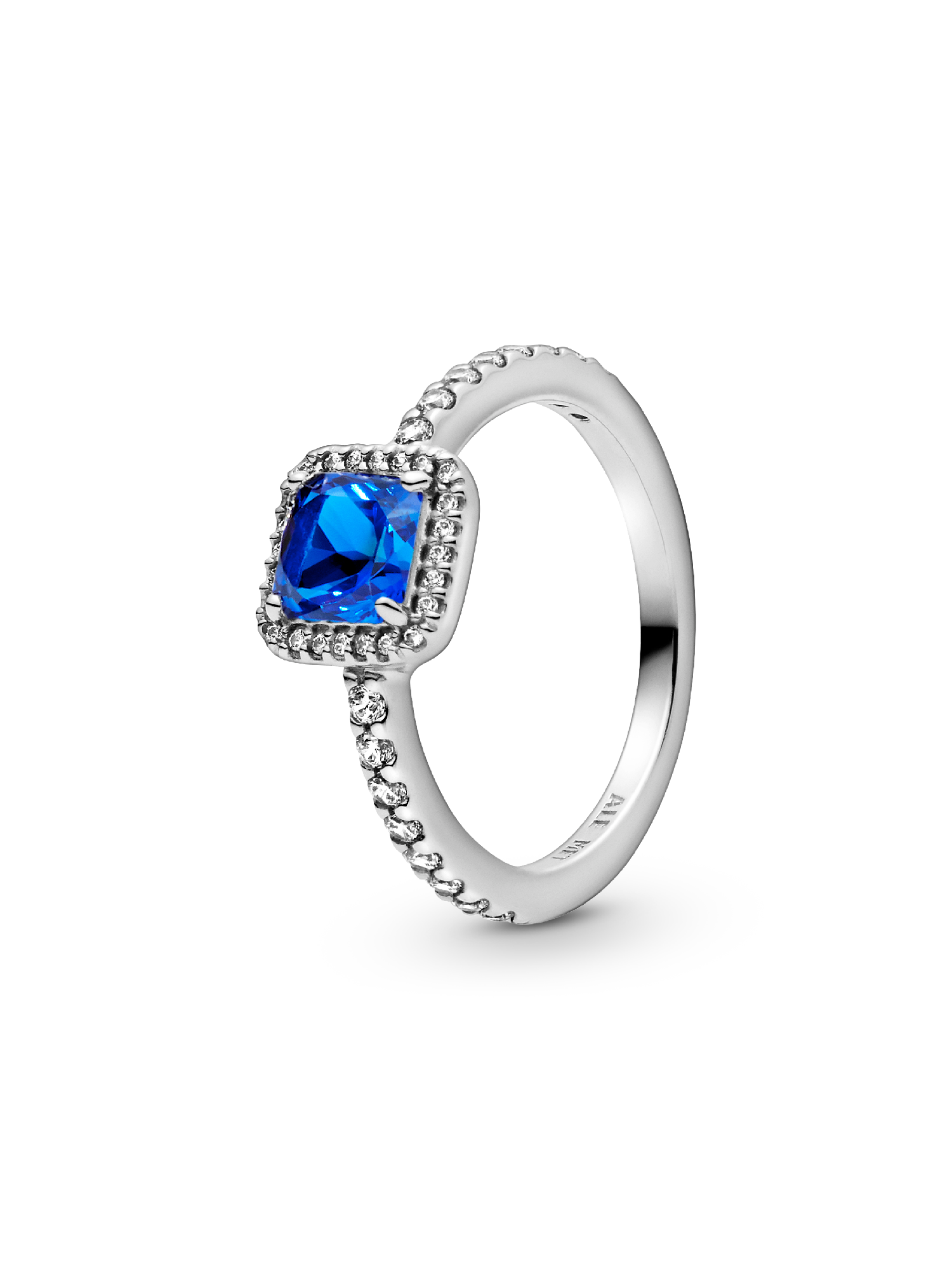 Blue Square Sparkle Halo Ring