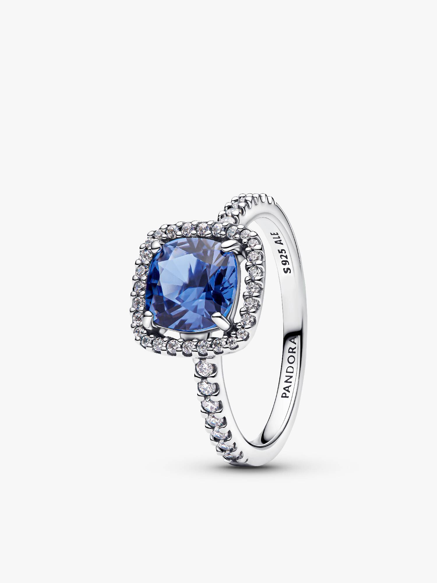 Sparkling Square Blue Halo Statement Ring