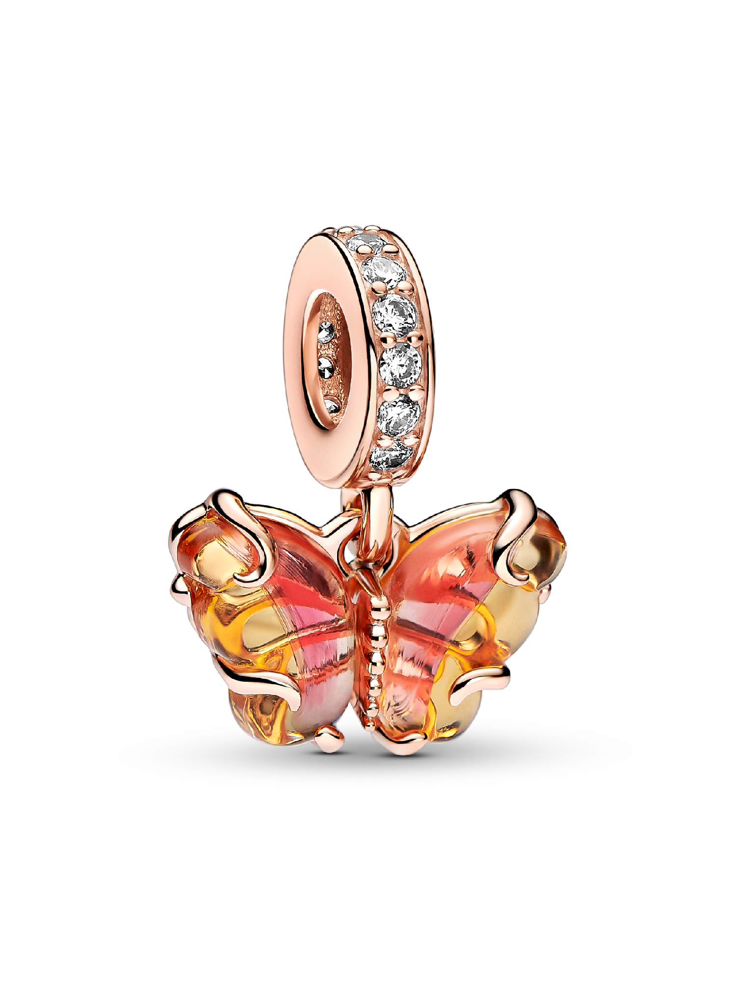 Pink & Yellow Murano Glass Butterfly Dangle Charm