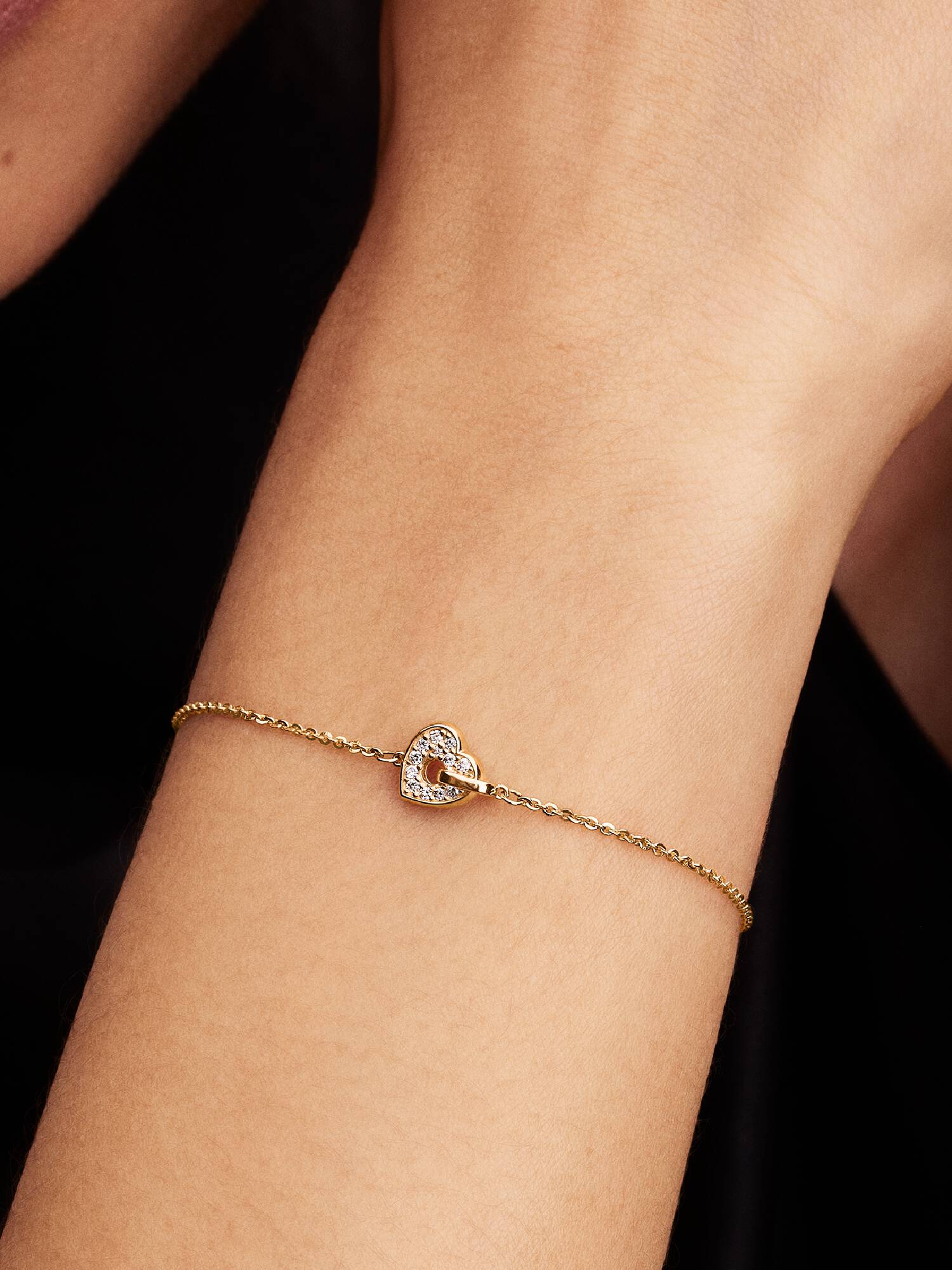 14k Gold Lab-grown Diamond Pavé Heart Chain Bracelet
