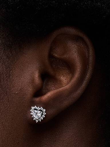 Sparkling Heart Halo Stud Earrings