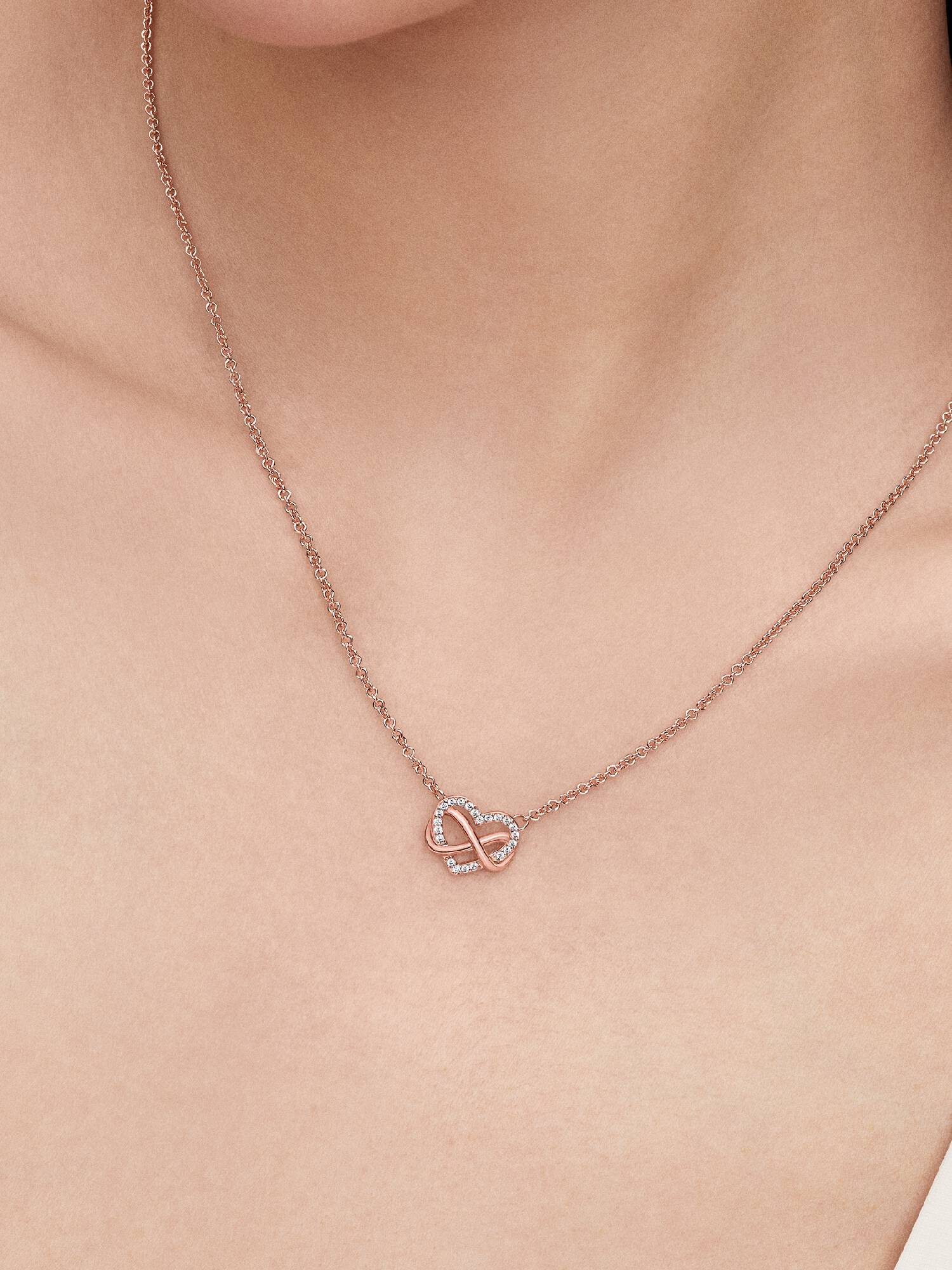 Infinity heart 14k rose gold-plated necklace with clear cubic zirconia
