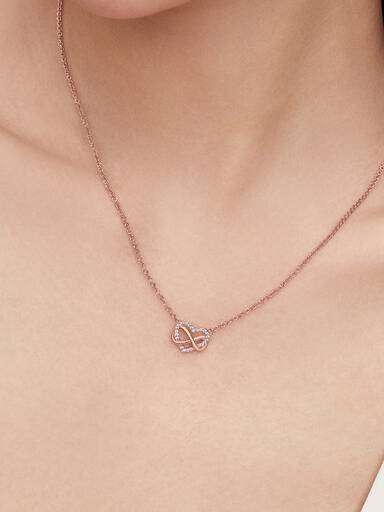 Infinity heart 14k rose gold-plated necklace with clear cubic zirconia
