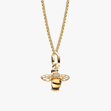 14k Gold-Plated Bee Charm and Necklace Set