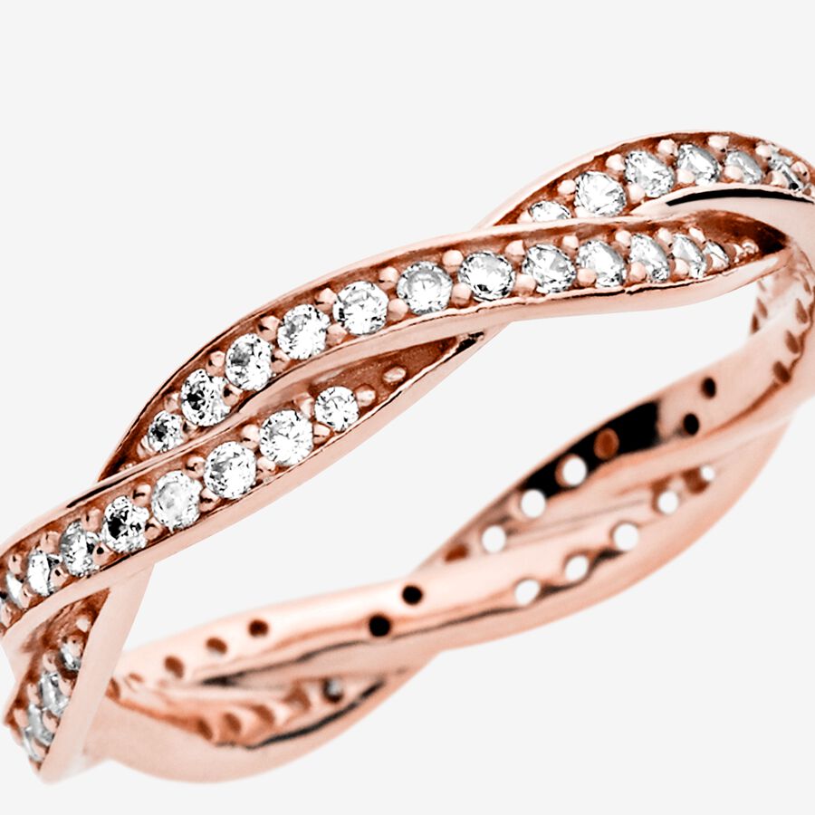 Sparkling Twisted Lines Ring | Rose gold plated | Pandora AU
