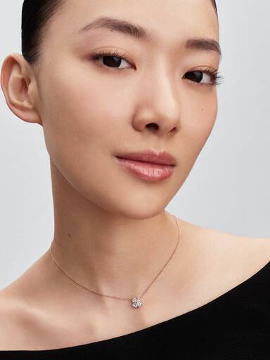 Clover 14k rose gold-plated collier with clear cubic zirconia