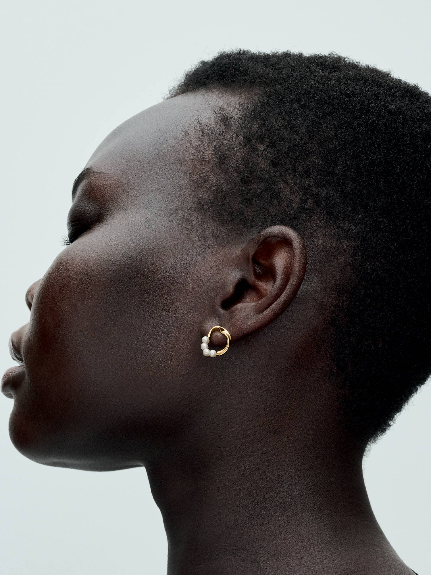 Organically Shaped Circle & Treated Freshwater Cultured Pearls Stud Earrings