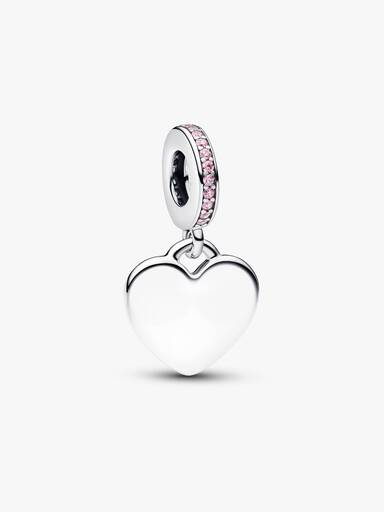Engravable Heart Pink Stone Dangle Charm