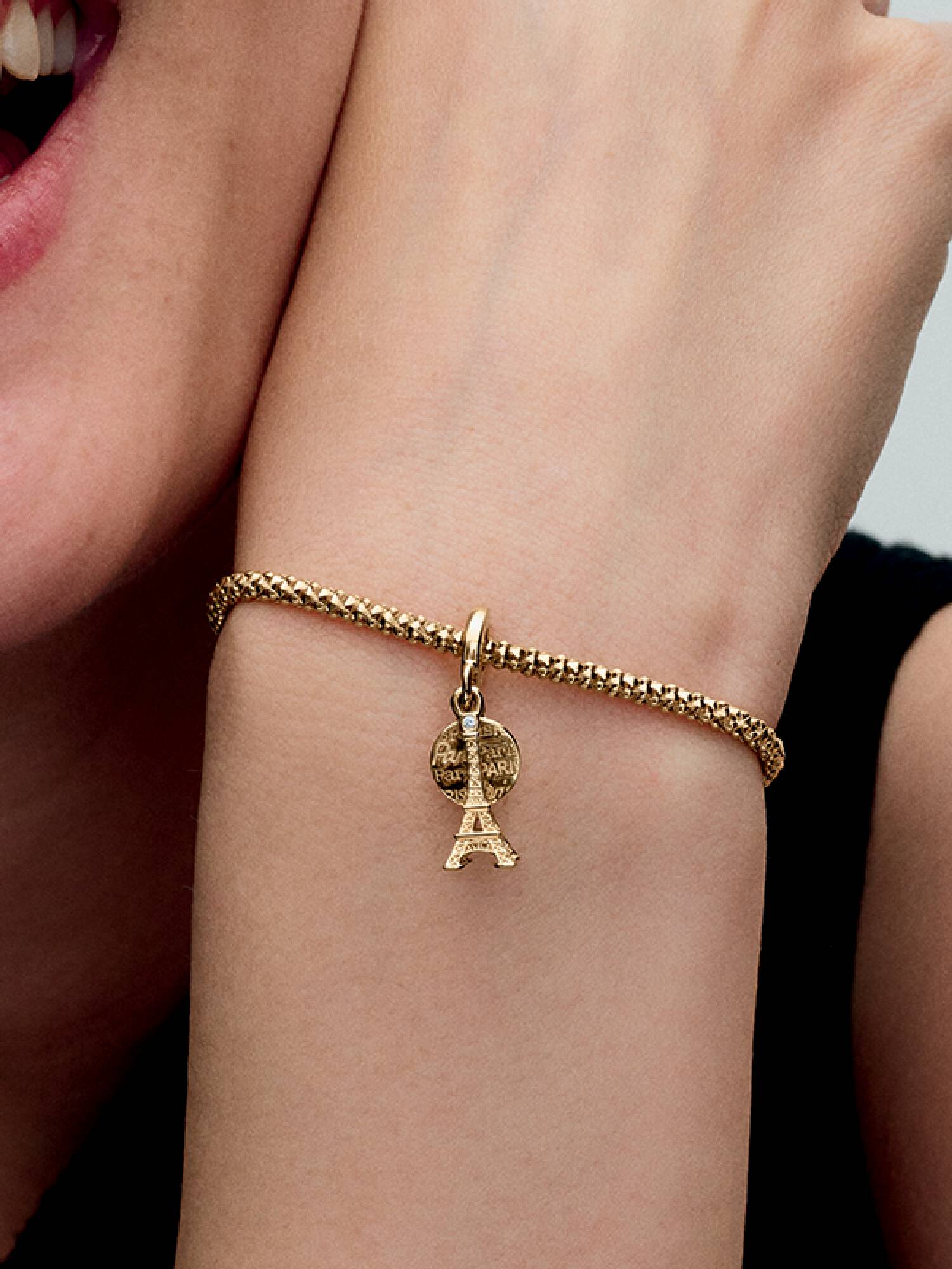 Paris Eiffel Tower Lab-Grown Diamond Engravable Double Dangle Charm
