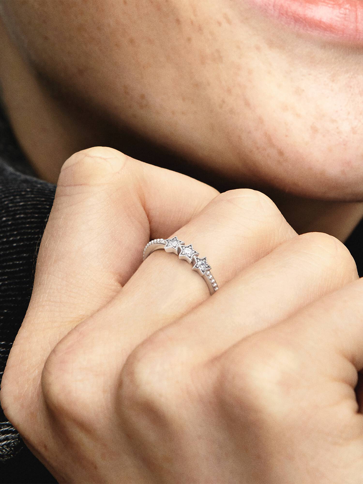 Celestial Sterling Silver Star Ring with cubic zirconia