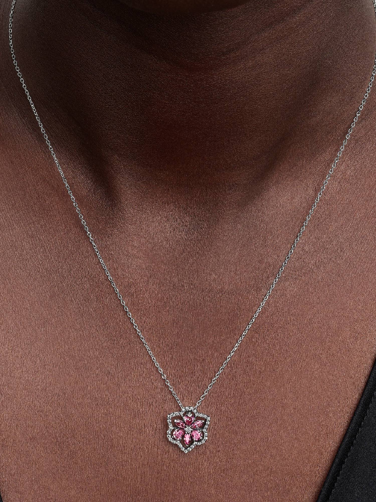 Herbarium Sparkling Pink Flower Pendant Necklace
