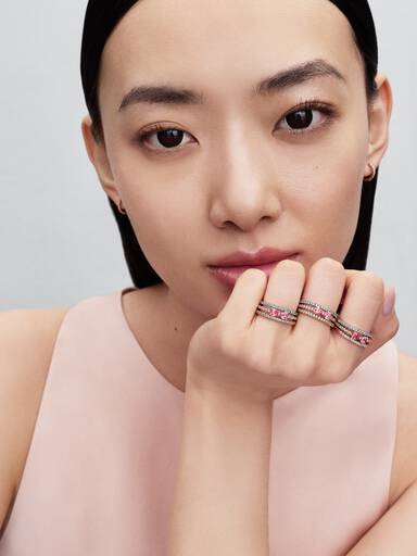 Bow 14k rose gold-plated ring with fancy pink and clear cubic zirconia