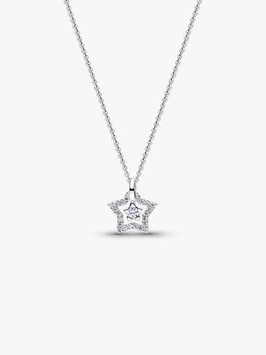 Sterling Silver Lab-Grown Diamond Star Pendant Necklace