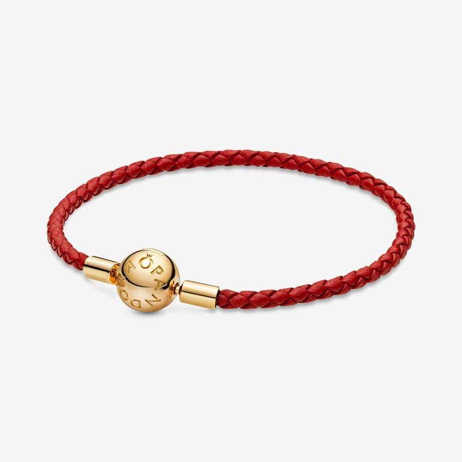 Pandora Moments Red Woven Leather Bracelet image number 0