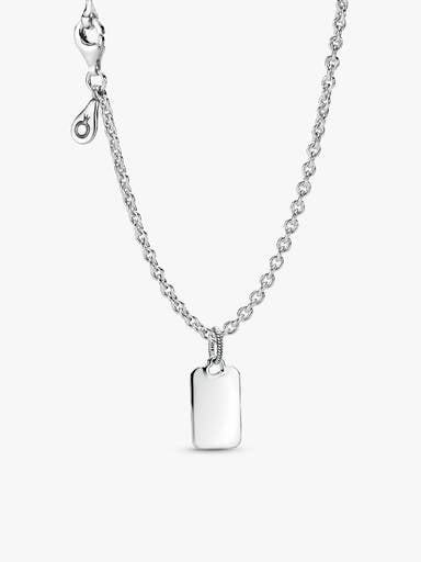 Engravable Rectangle Tag Pendant Necklace Set