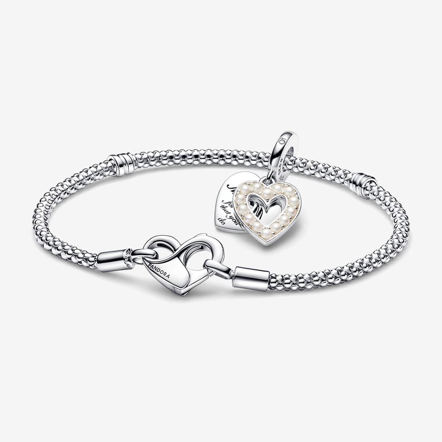Pearlescent White Heart Dangle Charm & Bracelet Set image number 0