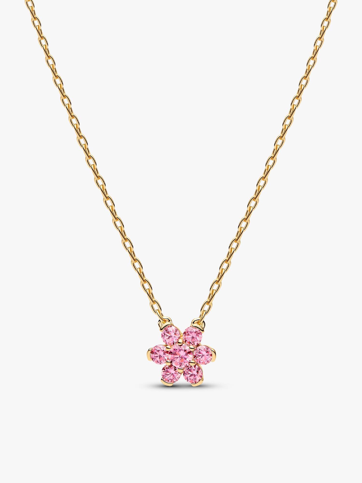 Sparkling Pink Flower Pendant Necklace