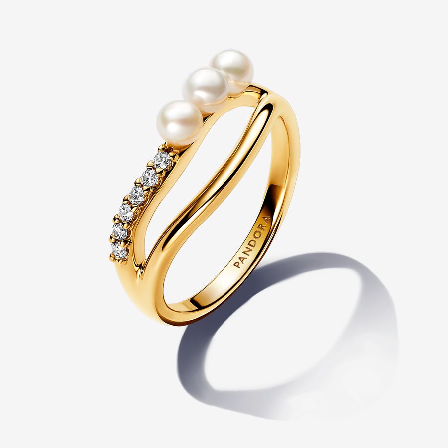 Treated Freshwater Cultured Pearl & Organically Shaped Double Band Ring image number 0