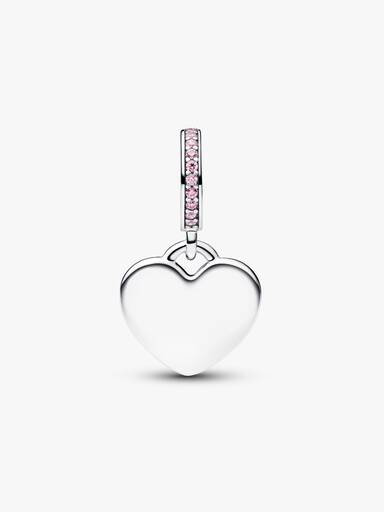Engravable Heart Pink Stone Dangle Charm