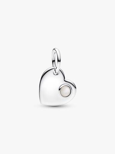 June Engravable Heart White Stone Dangle Charm