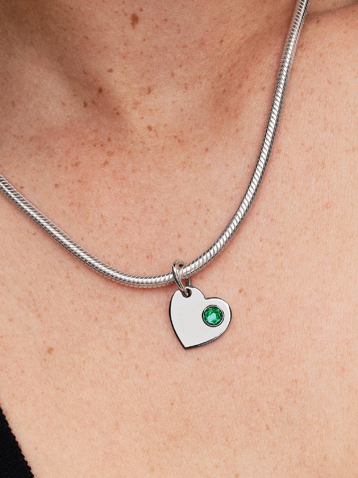 May Engravable Heart Green Stone Dangle Charm