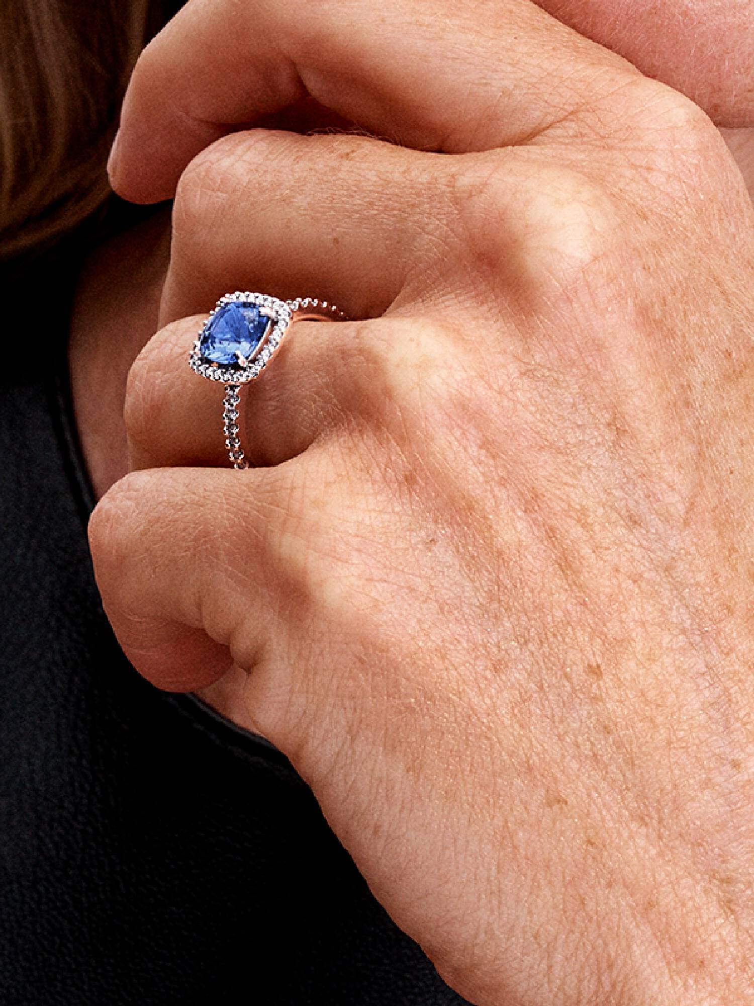 Sparkling Square Blue Halo Statement Ring