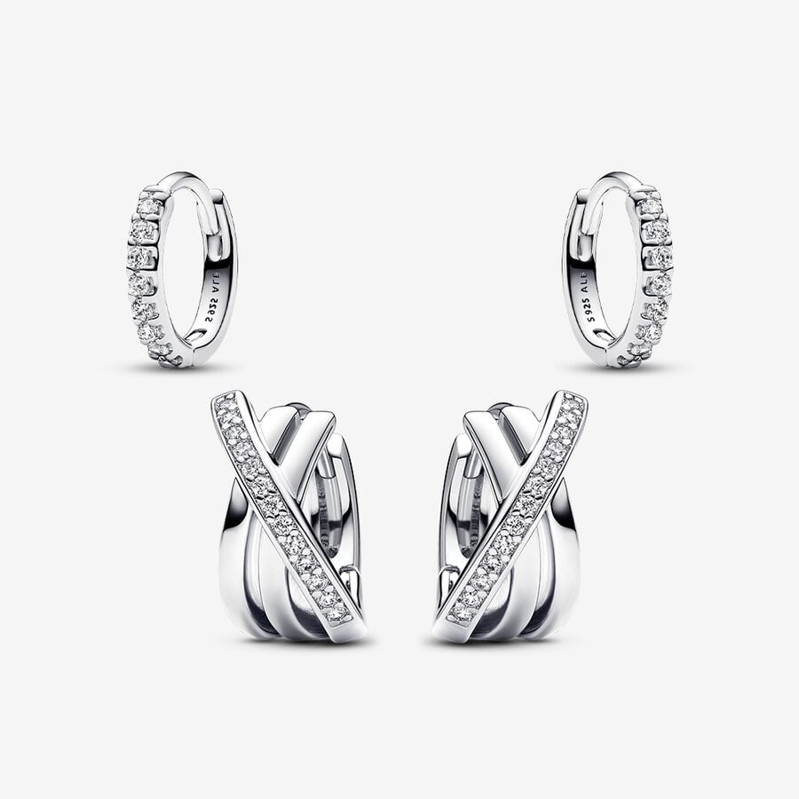 Silver Sparkling Hoop Earrings Set image number 0